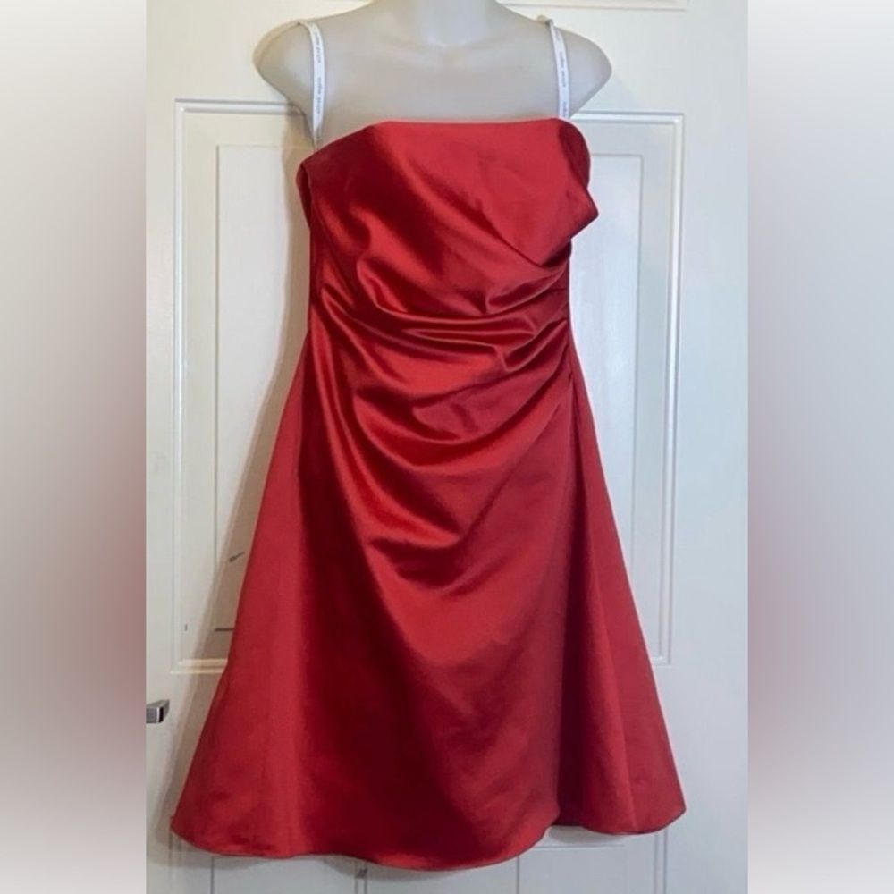 Alfred Angelo Strapless Red Satin Evening Gown Women Dress Size 8